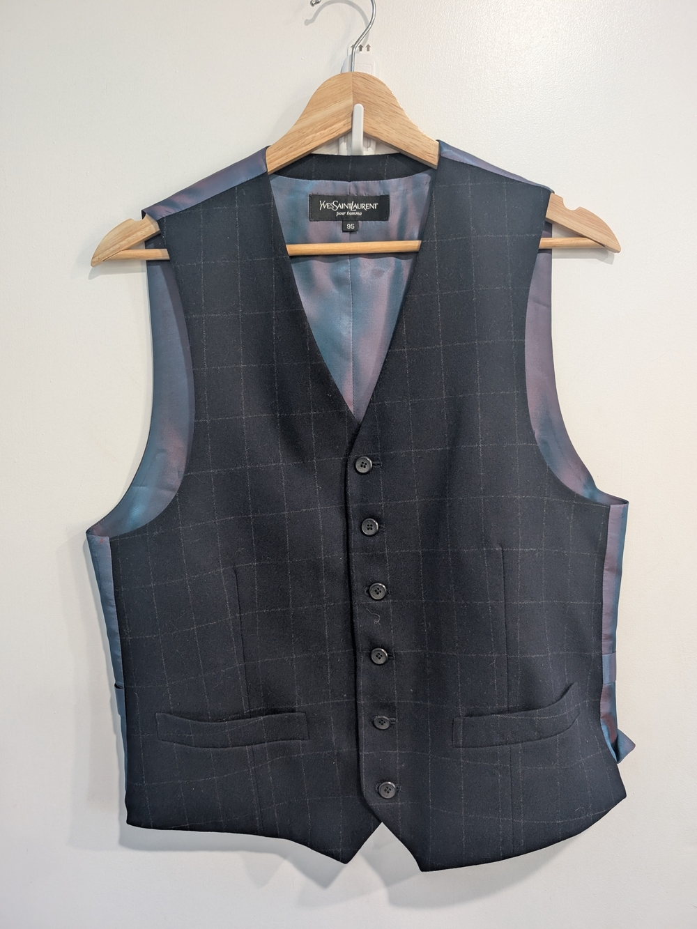 Vintage Yves Saint Laurent Pour Homme Iridescent Back Suit Vest Size 95/Medium